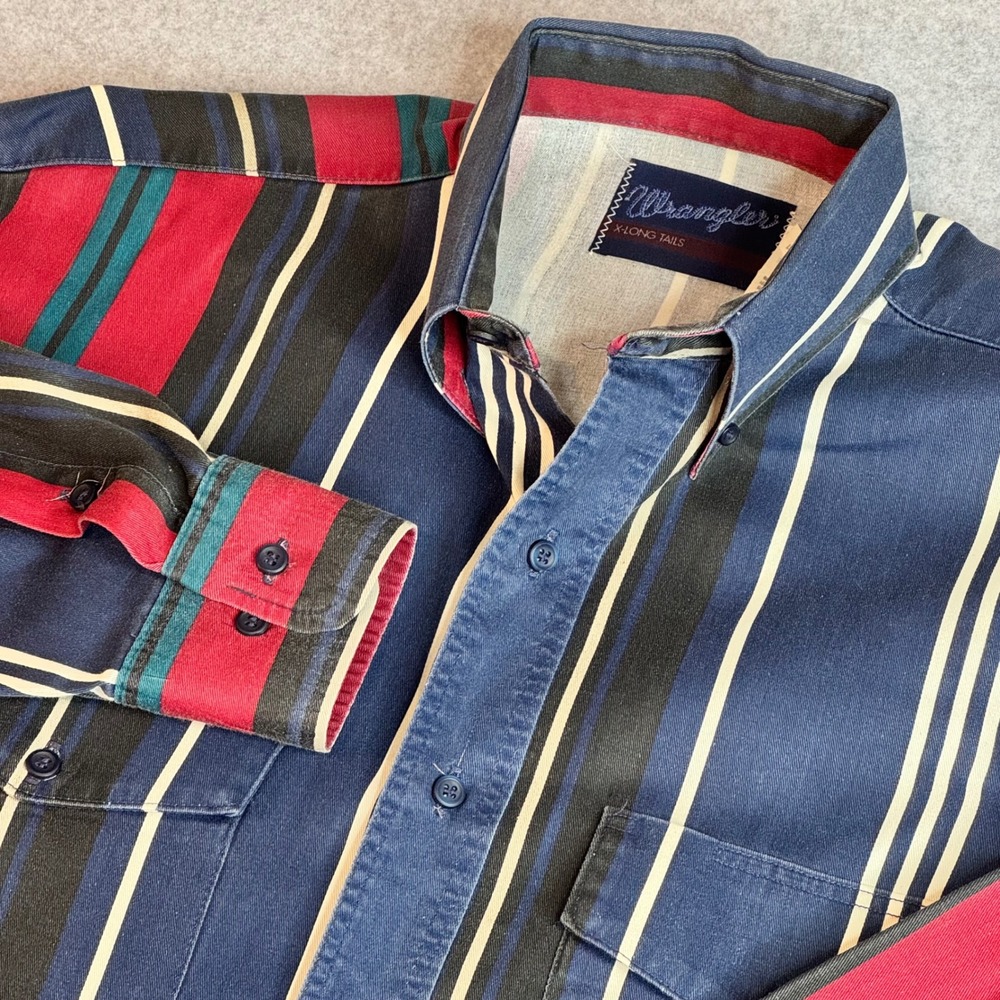 Vintage Wrangler Western X-Long Tails Shirt Mens 15.5x33 Long Sleeve Striped